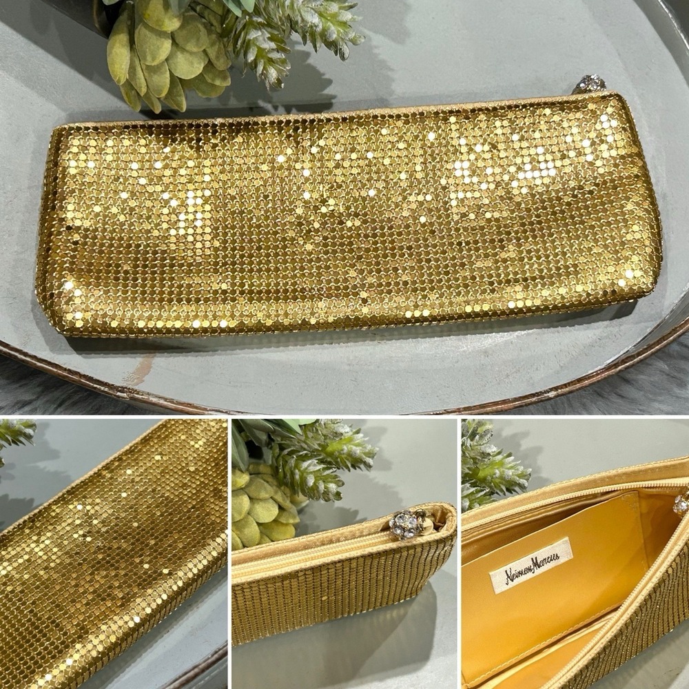 Neiman Marcus Retro Neiman Marcus Gold Mesh Clutch‎ Cosmetic Bag 9"x 3.5"